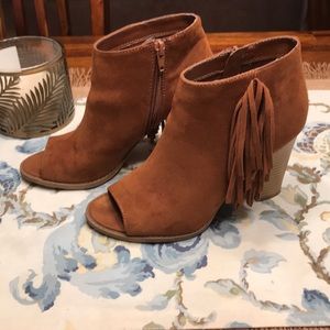 Express fringe peep toe booties size 7